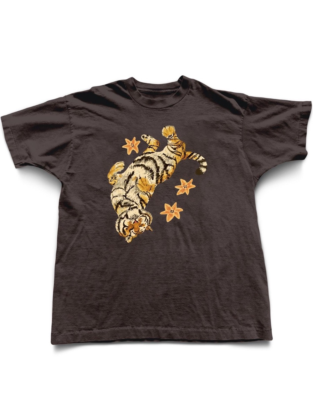 Tiger Lily Floral Graphic T-Shirt Retro Animal Dark Brown Unisex Tee